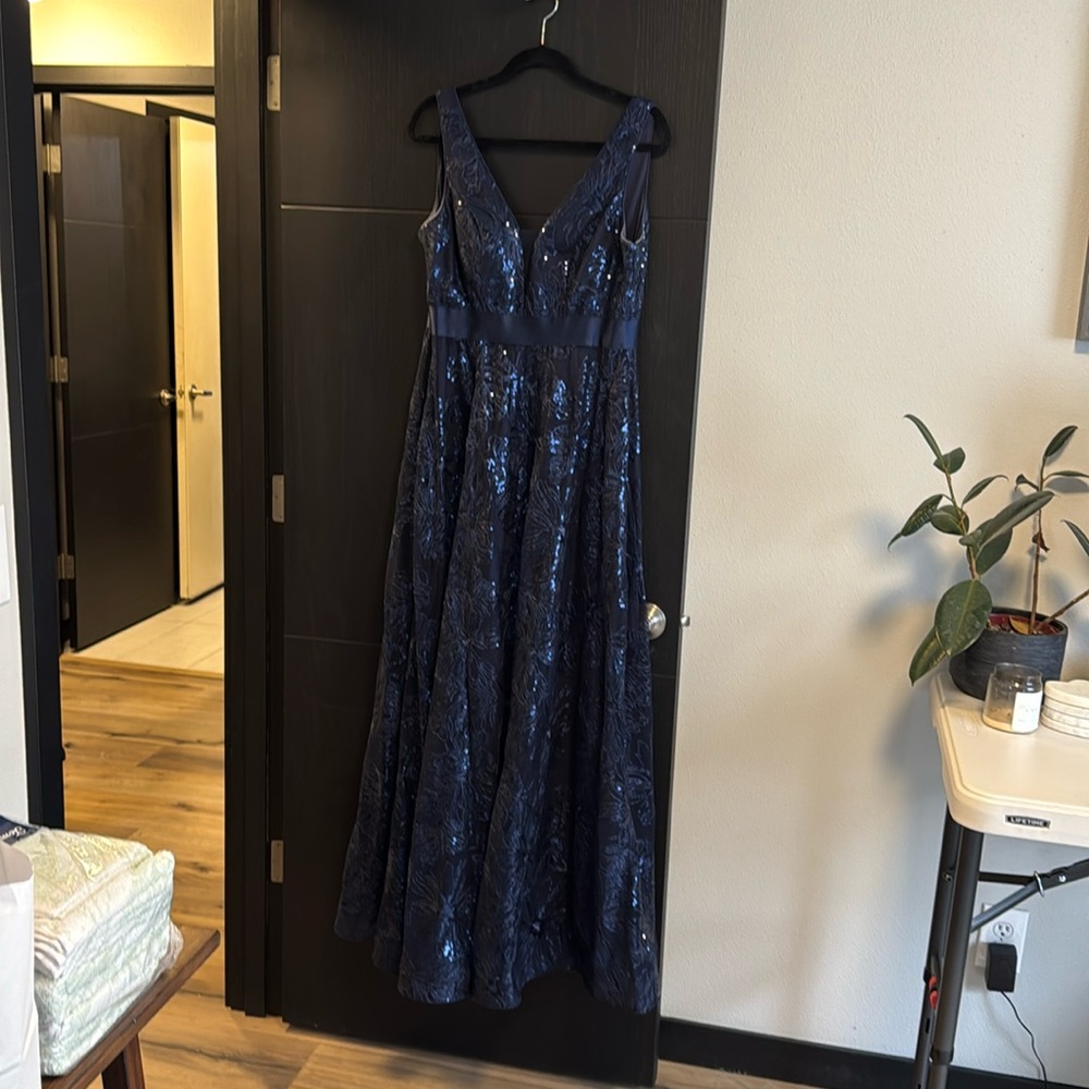Blue Floor length beaded dress